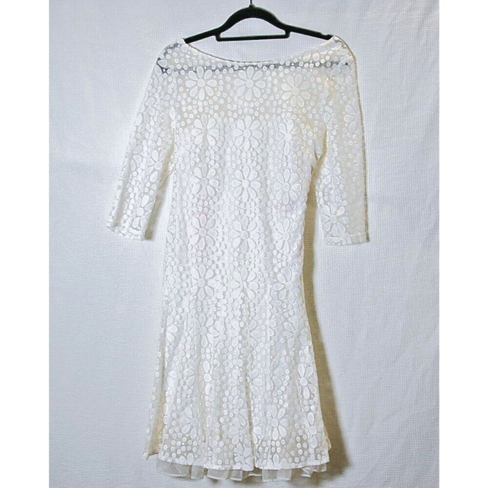 Betsey Johnson Vintage Ivory Lace A-Line Dress Size 10 3/4 Sleeve Bridal